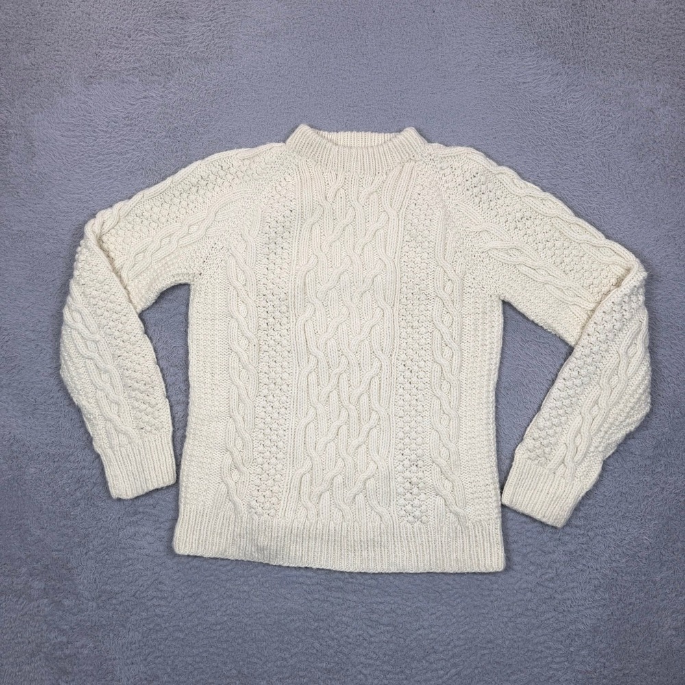 VTG Custom Made Connie Erickson Cream Wool Cable Knit Fisherman Sweater Women S
